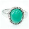 Image 1 : Silver Green Onyx Stone(3.6ct) Rhodium Plated Ring (~weight 3.65g) NEW size 7
