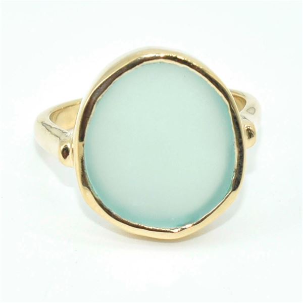 Gold electro plated on Silver Chalcedony(4.5ct) Gold Rhodium Plated Ring (~weight 5.35g) NEW size 6.
