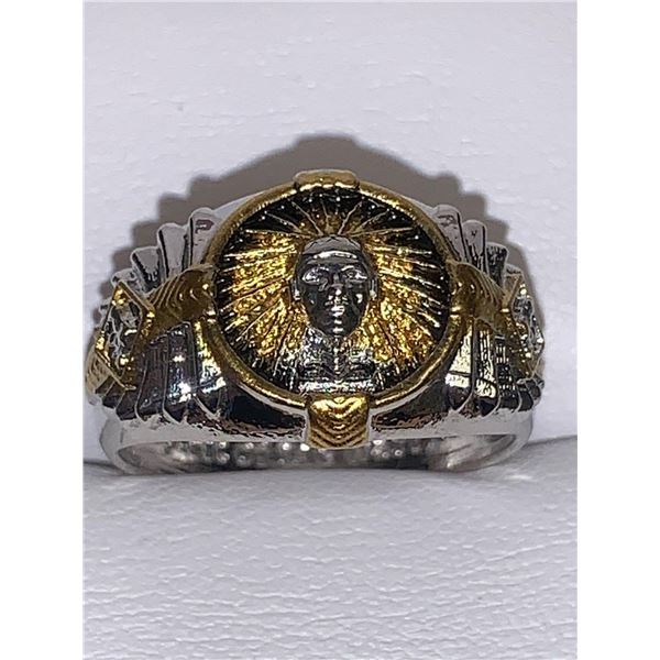 Spirit of the Warrior Gents Native Silver & Gold Tone Ring size 10 NEW