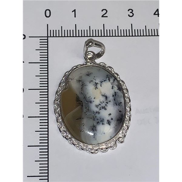 Rare Oversized Dendrite Opal Pendant Set in .925 Silver measures 3 x 4mm NEW