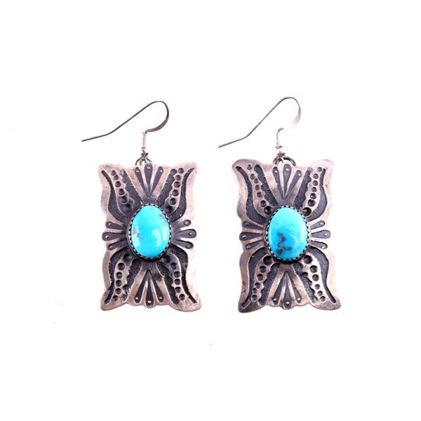 Navajo Sterling Silver & Turquoise Signed Earrings