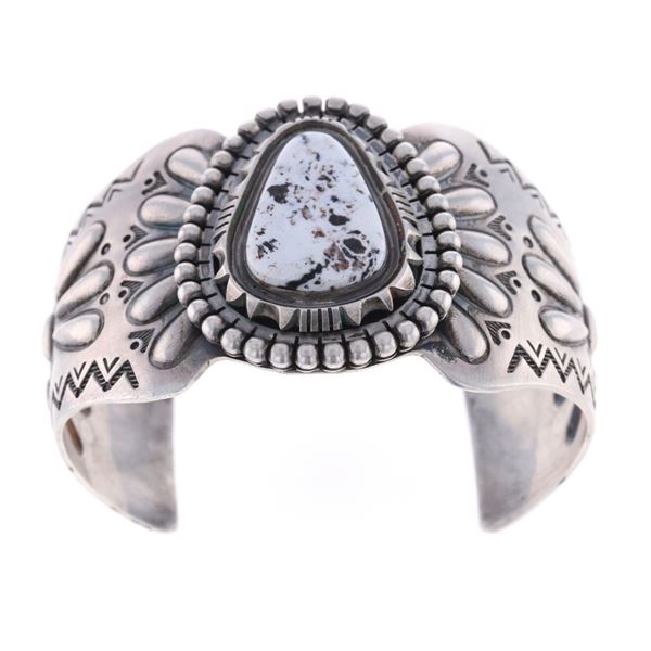 Navajo Repousse White Buffalo Sterling Cuff D.G.