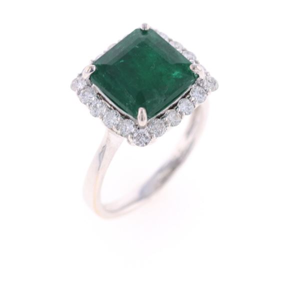 Opulent Emerald Diamond & 18k White Gold Ring