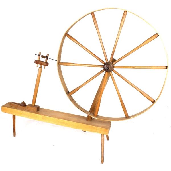 c.1788 Hand Hewn & Carved Wood Spinning Wheel