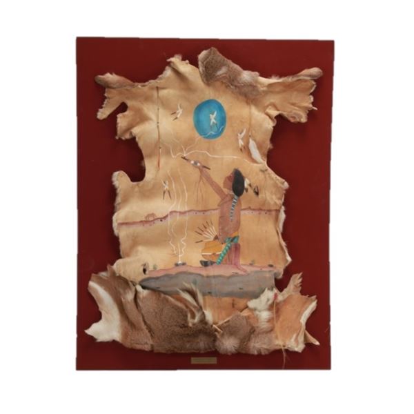 Kiowa  Offering to Wakantanka  Painted Hide c 1940