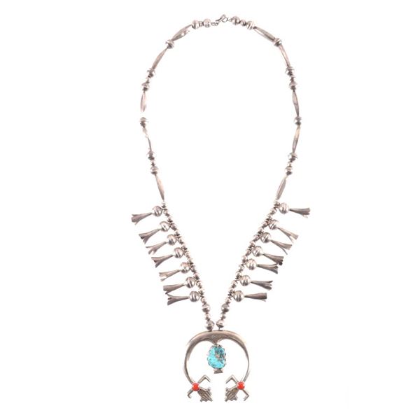 Navajo Yei Rainbow Squash Blossom Necklace C.1950