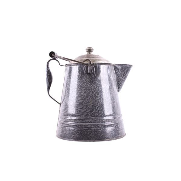 20th C. Tin Gun Metal Blue Washed Kettle