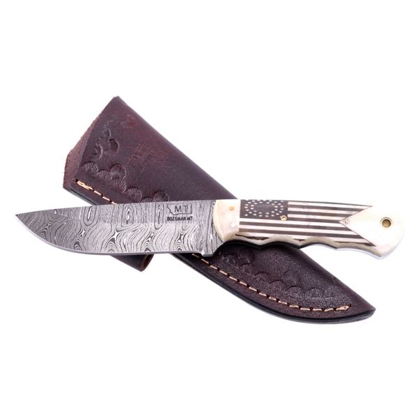 7th Cavalry Flag Scrimshaw Damascus M.T. Knives