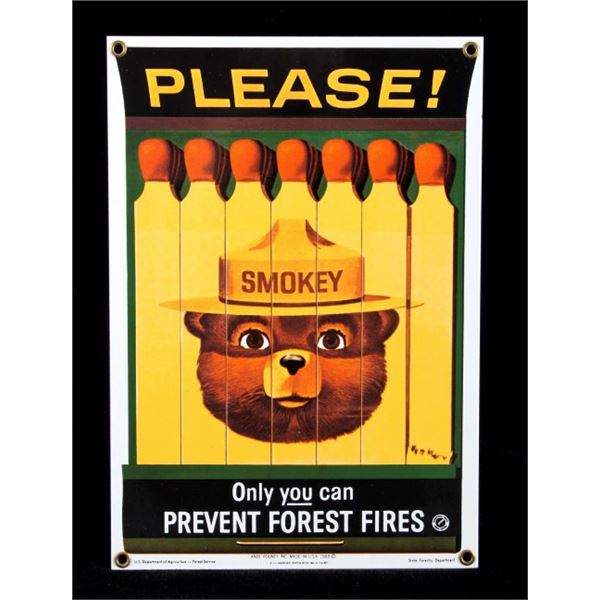 Smokey Bear U.S. Forest Service Porcelain Sign