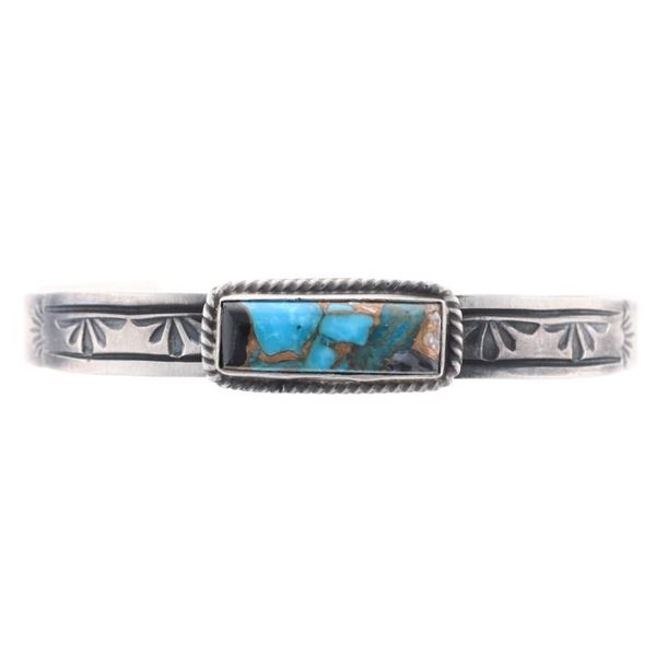 Navajo Rick Enriquez Silver White Buffalo Bracelet