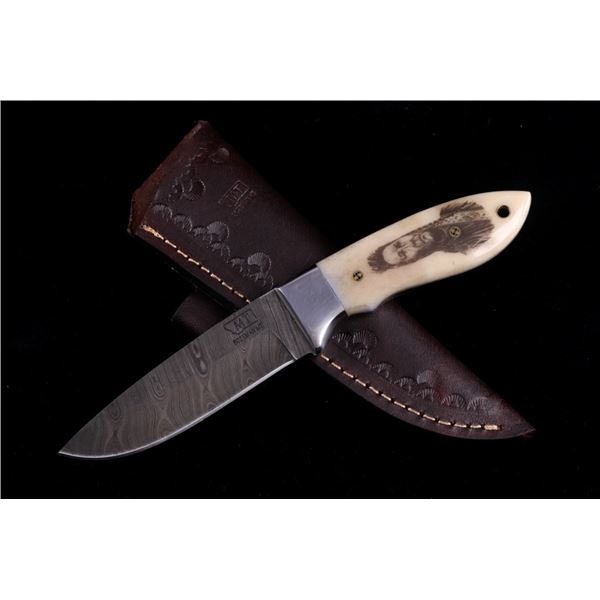 Montana Blackfeet Scrimshaw Damascus Knife Bozeman