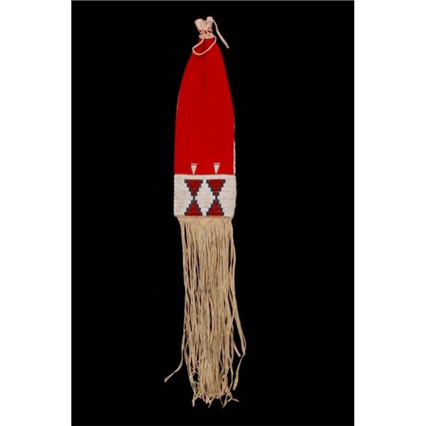 Cheyenne Red Wool & Indian Hide Beaded Pipe Bag