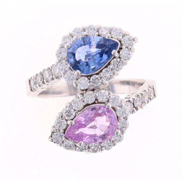 Natural Sapphires Diamond & 14k White Gold Ring