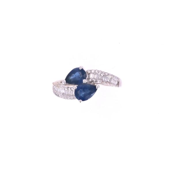 Freeform Blue Sapphire Diamond & 18k Gold Ring