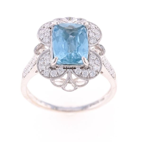 Art Deco Aquamarine Diamond & 18k White Gold Ring