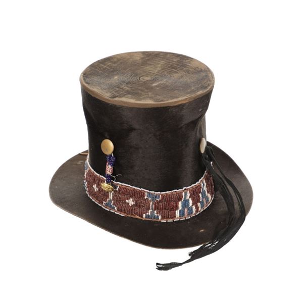 1850-70 Excelsior London Top Hat w/ Kiowa Beadwork