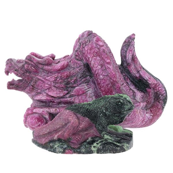 Ruby Zoisite Hand Carved Dragon Iguana Figurines