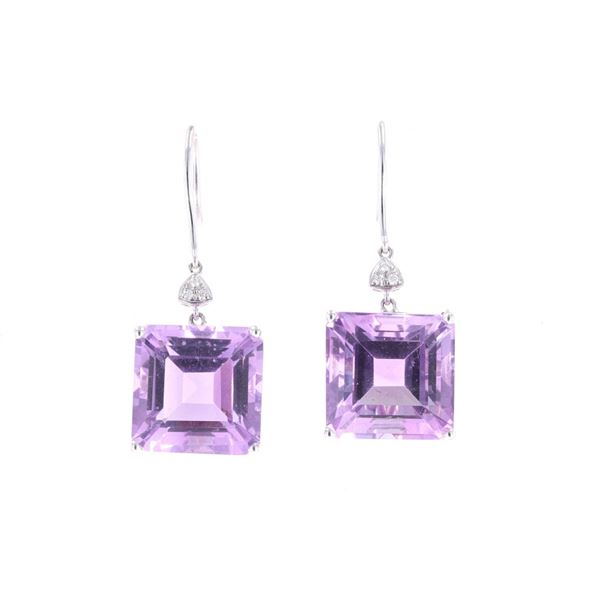 Pink Amethyst Brilliant Diamond 14k Gold Earrings