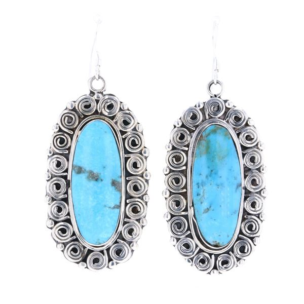 Navajo Kingman Turquoise G. Yazzie Silver Earrings