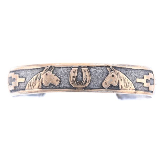 Navajo J.Claw Silver & 12k GF Storyteller Bracelet