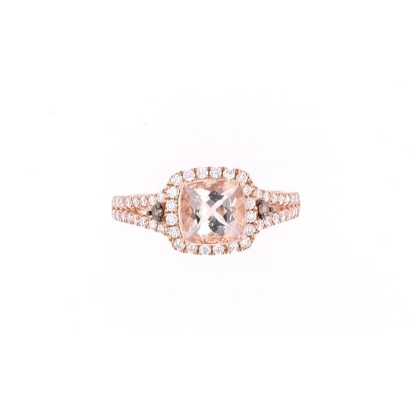 Princess Morganite Brown & White Diamond 14k Ring