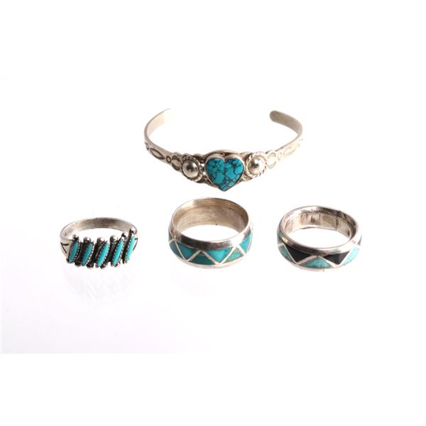 Navajo Old Pawn Silver Turquoise Rings & Bracelet