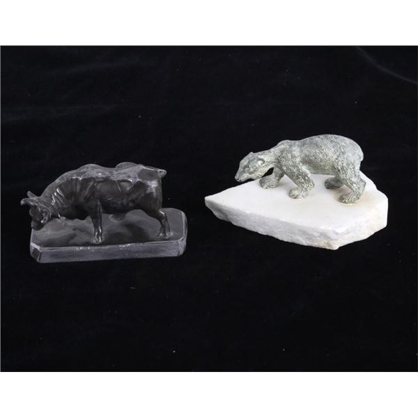 R. Cavanagh Bronze Polar Bear & Bull Sculptures