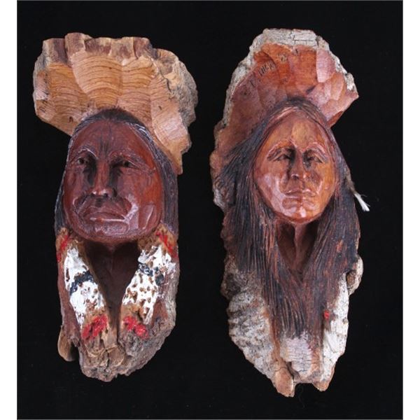 Native Americans Faces Wood Carvings By D. Hicks