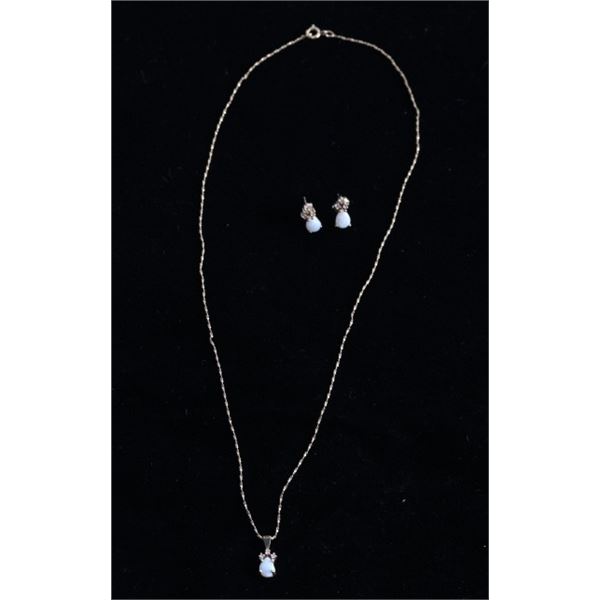 14 Karat Gold White Opal Necklace & Earring Set