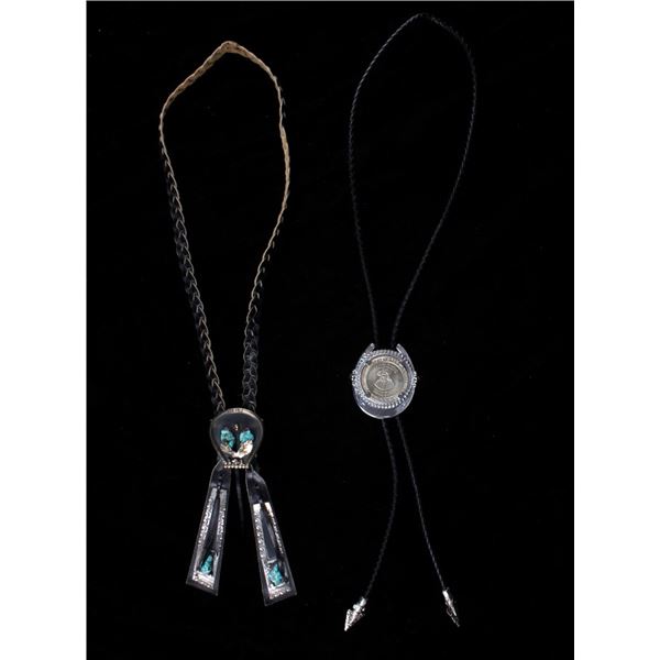 Hickok Gaming Token & Silver Turquoise Bolo Pair