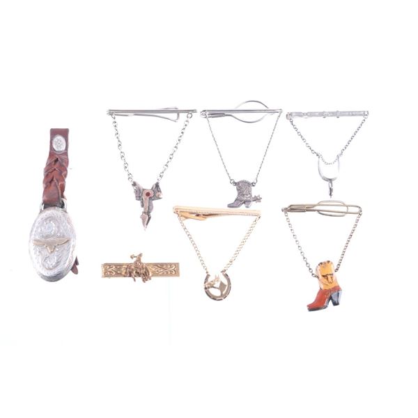 Silver & Brass Tie Clips Silver Mounted Watch FOB