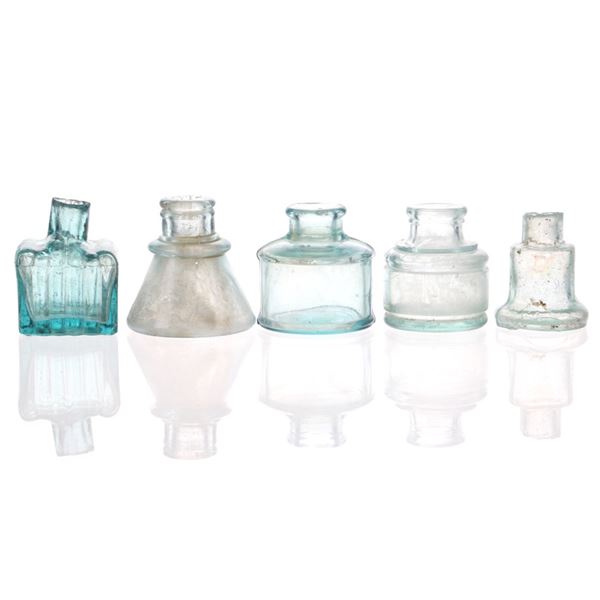 Antique Glass Ink Well Bottle Collection (5)