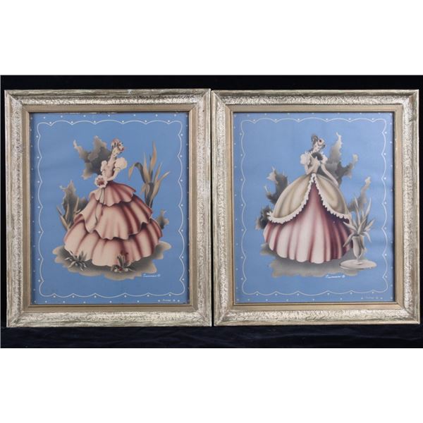 Turner Lithograph Pair Victorian Lady In Pink