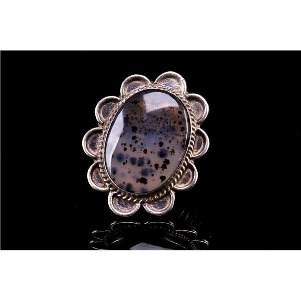 Vintage Navajo Sterling Montana Agate Floral Ring