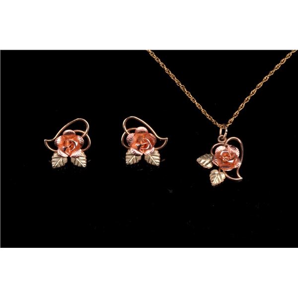 Black Hills 10K Gold Rose Earrings & Necklace