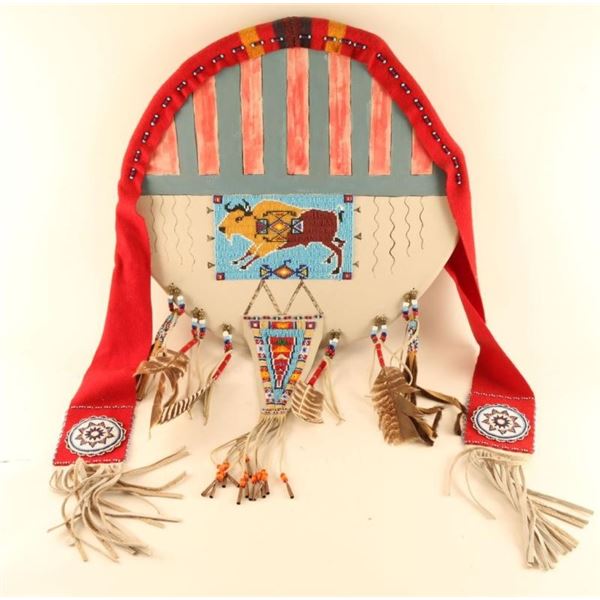 Native American beaded and pictorial shield