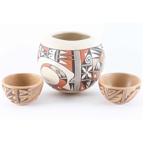 Lot of 3 Polychrome Pots