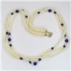 Image 1 : Wonderful Triple Strand of Pearl and Lapis