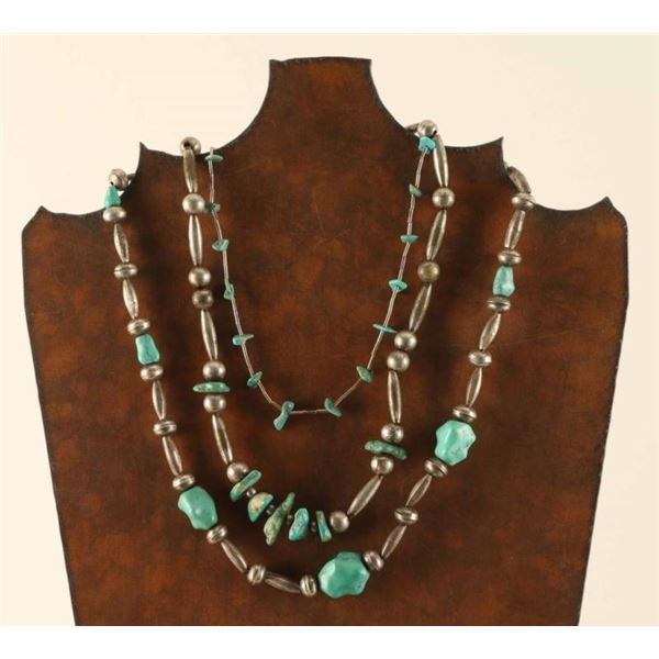 Lot of 3 Navajo Turquoise & Silver Necklaces