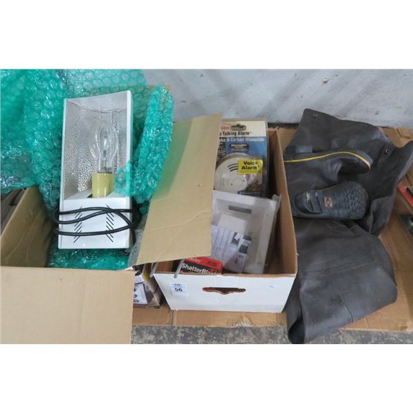 Lot of Grow Lights, Smoke Alarm & Waders