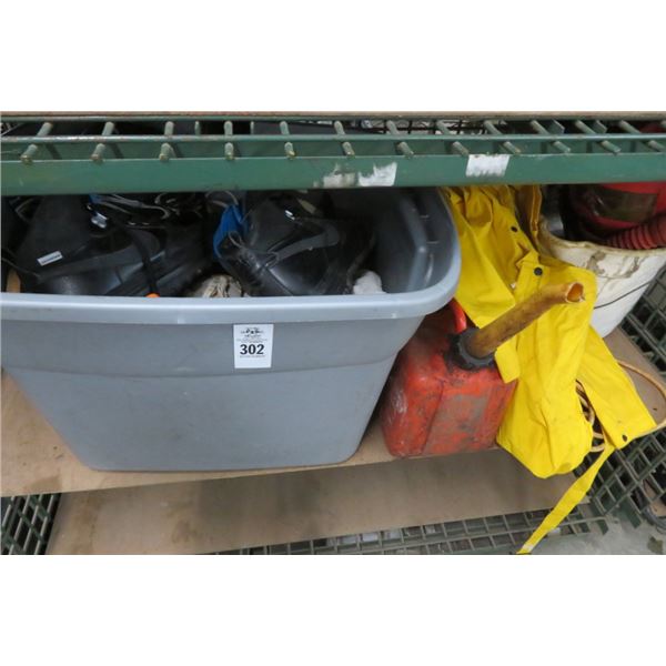 Shelf Lot Gas Can, Rain Coat & Drop Cord