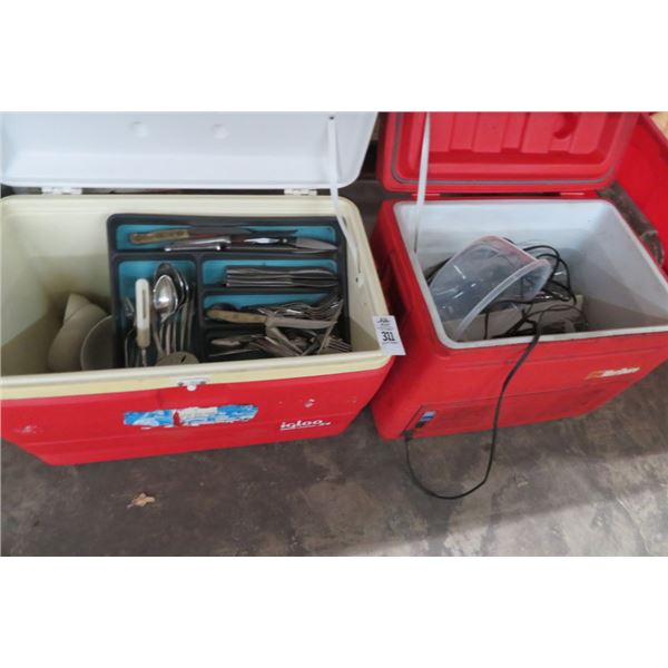 Lot of Coolers, Dishes & Flatware