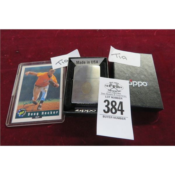 Zippo Lighter In Box & Doug Hecker Trading Card