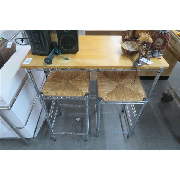 Oak Top Table w/2 Stools