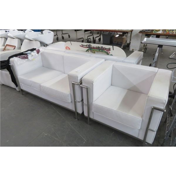 White Leather Sofa Loveseat & Chair Set