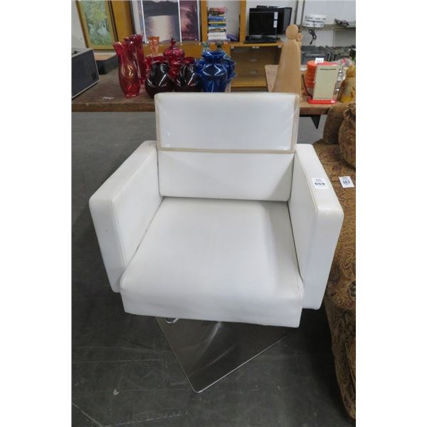 White Leather Pedestal Salon Chair