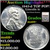 ***Auction Highlight*** 1943-d Lincoln Cent TOP POP! 1c Graded ms68+ By SEGS (fc)