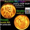 ***Auction Highlight*** 1939-p Lincoln Cent TOP POP! 1c Graded ms68 rd By SEGS (fc)