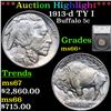 ***Auction Highlight*** 1913-d TY I Buffalo Nickel 5c Graded ms66+ By SEGS (fc)