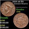1818 Coronet Head Large Cent n6 R1 1c Grades xf